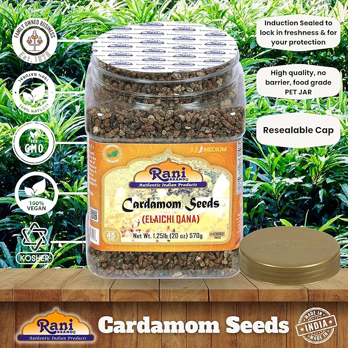 Rani Cardamom (Elachi) Decorticated Seeds Indian Spice 20oz (1.25lbs) 571g PET Jar ~ All Natural | Vegan | Gluten Friendly | NON-GMO | Kosher | Indian Origin