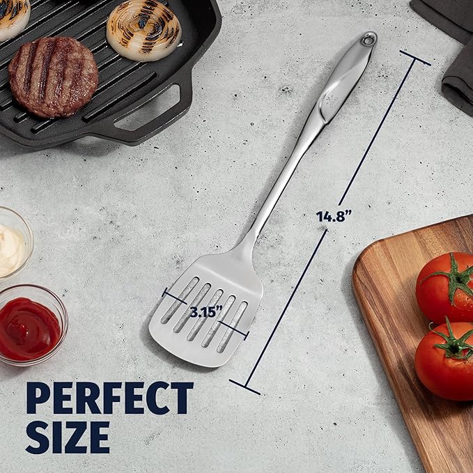 Zulay Kitchen Stainless Steel Metal Spatula ??Lightweight, Strong & Durable Metal Turner ??Easy to Use, Comfortable Grip, Heat Resistant & Dishwasher Safe ??Perfect for Home Cooks & Chefs (14.8")