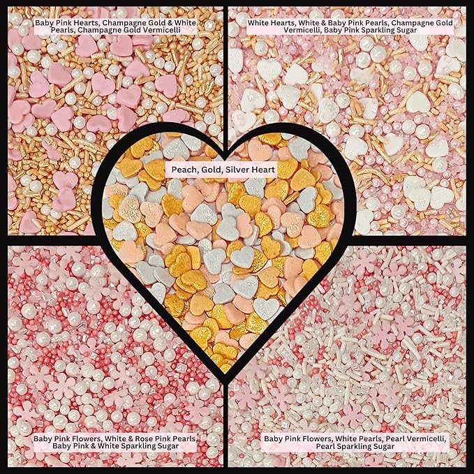 Confect Pink, Silver, Gold & White Pearl Sprinkles Mix ??Edible Baking Decorations for Cakes, Cupcakes, Cookies ??Valentine?셲 & Celebration Sprinkle Set ??Pack of 5 - Vegan, Gluten-Free, Nut-Free, Soy-Free, Dairy-Free, Palm Oil-Free -5 Oz
