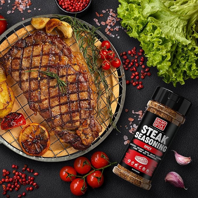 Steak Seasoning Spicy Blend Mix - Gluten Free & Low Sodium Hot Meat Seasoning for Beef, Ribeye & New York Strip Steaks. Spicy Steak Seasonings for Grilling. Gourmet Steaks Spices Salt. BBQ Rub. 4.5oz