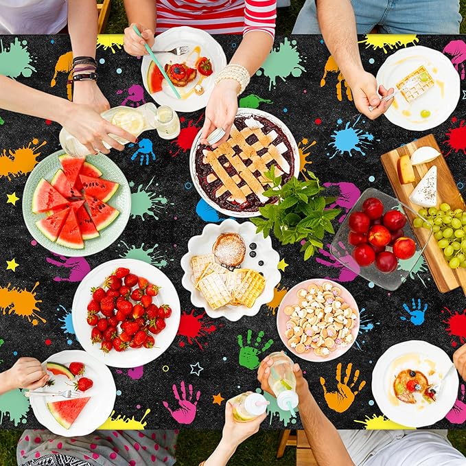 Hi Five Painting Party Tablecloths - 3Pcs Art Paint Colorful Party Table Covers Decorations, Artist Drawing Theme Rectangular Plastic Disposable Table Cloth Decor for Kid Birthday Baby Shower Supplies