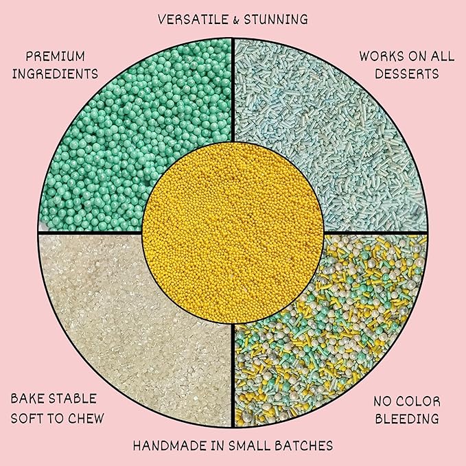 Confect Cake Sprinkles Mix Pack of 5 ??Sky Blue, Yellow & White ??Pearl Dragees, Jimmies, Sparkling Sugar ??Baking Decorations for Cakes, Cupcakes, Cookies & Desserts- Vegan, Gluten-Free, Nut-Free, Soy-Free, Dairy-Free, Palm Oil-Free- 5 Oz
