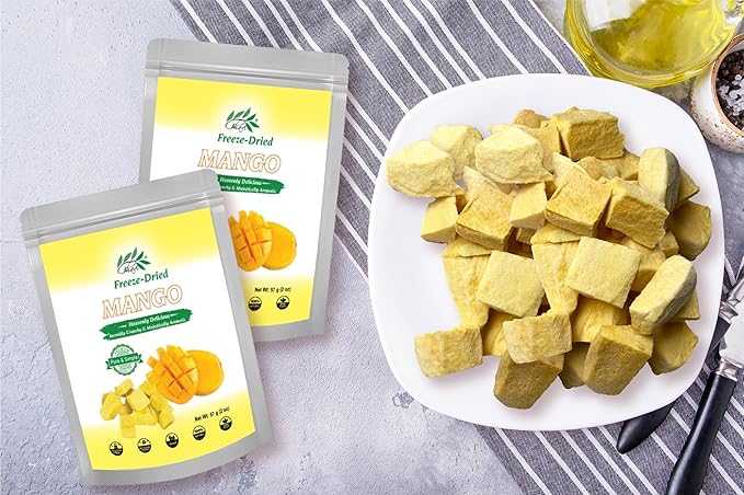 CHAVI Freeze-Dried Diced Mango | 4 oz | Pack of 2 x 2 oz | Healthy 1 Ingredient Superfood Supersnacks - Kids School Snacks - No Added Sugars or Preservatives - Non-GMO, Vegan, Gluten-Free