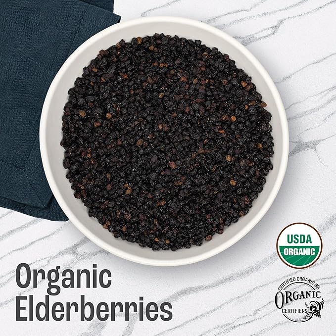 J MAC BOTANICALS Certified USDA - 100% Organic Dried Elderberries - 2lb Bulk - Non-Irradiated, Non-GMO, Whole Black Elderberry Immune Support - Raw Vegan Sambucus 2 Pack
