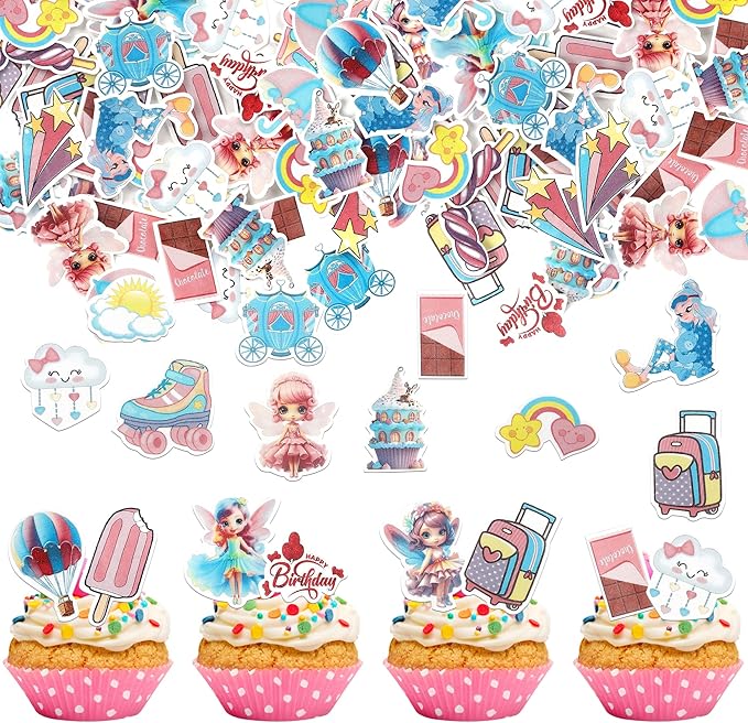 72 Pack Edible Fairy Cupcake Toppers Happy Birthday Party Angel Fairy Cupcake Picks Wing Angel Fairy Cake Decorations Party Supplies