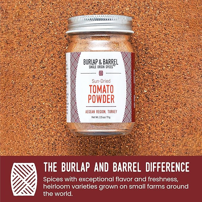 Burlap & Barrel Sun-Dried Tomato Powder - Add Deep Umami & Savory Tanginess to Dishes - for Popcorn, Fried Chicken, Sauces & Salads - As seen on Shark Tank - 2.5oz Glass Jar