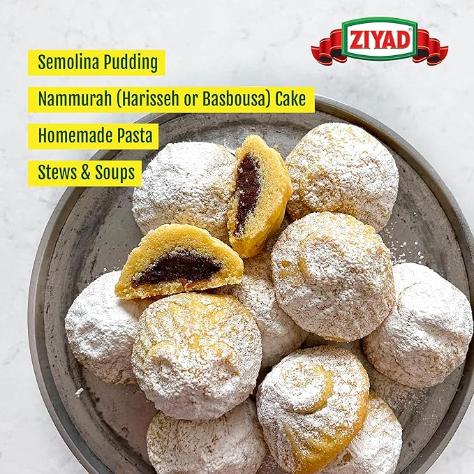 Ziyad Premium Quality Semolina ??Finely Ground, Smooth Wheat Cereal ??High Fiber, No Cholesterol/Salt ??Vitamin-Enriched, Vegan ??Quick 30 Min Prep ??Versatile for Sweet & Savory Dishes, 32 ounce