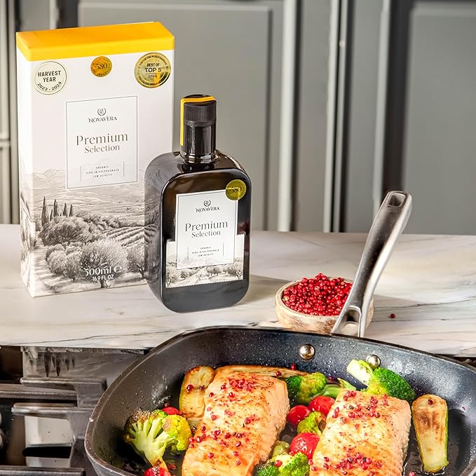 NVG NOVAVERA Premium High Polyphenol Rich Olive Oil(Up to 750 MG/KG), USDA Organic Drinking Extra Virgin Olive Oil, Evoo World Ranking Top 1, Low Acidity, Early Harvest, Cold Pressed, 16.9 oz