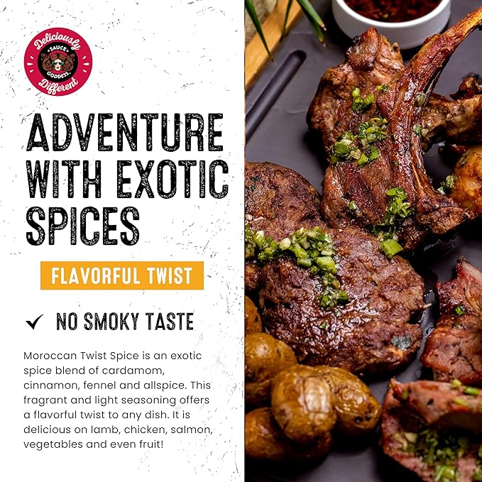 Sauce Goddess - Moroccan Twist Spice Shaker - Exotic Blend with Cardamom & Cinnamon, No Sugar, Gluten-Free, Low Sodium, Vegan - 5oz