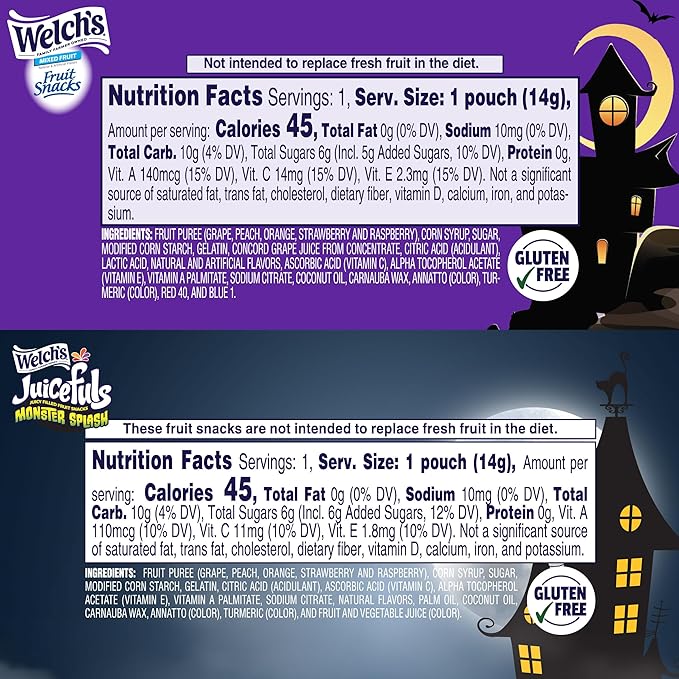 Welch?™s Fruit Snacks Mixed Fruit Halloween & Juicefuls Monster Splash Variety Pack, Great for Trick or Treating, 0.5oz (Pack of 70ct)