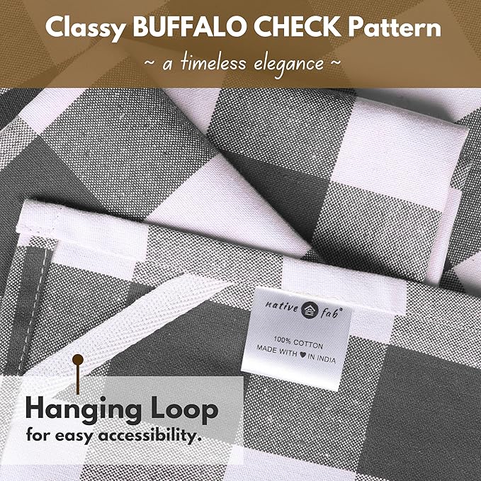 Native Fab 4-Pack Kitchen Towel with Hanging Loop 16x26 inches, Cotton Buffalo Check Kitchen Towels for Cleaning Drying, Washcloths Soft & Absorbent Cloth Rags, Bar Towel, Dish Cloth, Grey