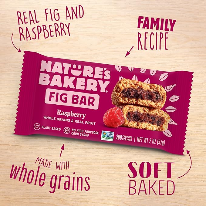 Nature?™s Bakery Whole Wheat Fig Bars, Raspberry, Real Fruit, Vegan, Non-GMO, Snack bar, 6 Count (Pack of 6)