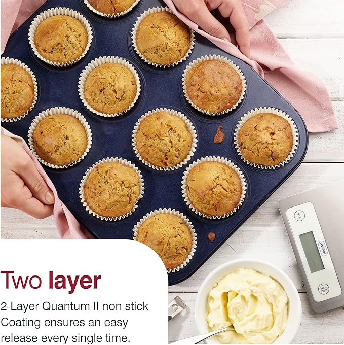 Zyliss E980200 Non-Stick 12 Hole Muffin Tin | Carbon Steel | Dark Blue | Baking Tins/Yorkshire Puddings/Mini Cake/Small Cakes | Dishwasher Safe | 5 Year Guarantee