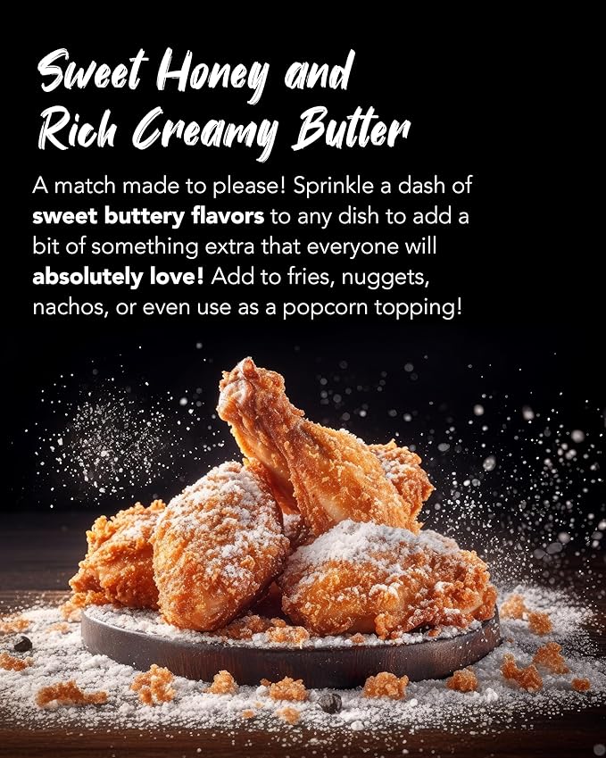 Funtable Honey Butter Seasoning (4.2 oz, 120g) - Honey & Creamy Butter Flavor Powder, Easy to Use. Perfect Seasoning for Chicken, Nuggets, Popcorn, Nachos & More.
