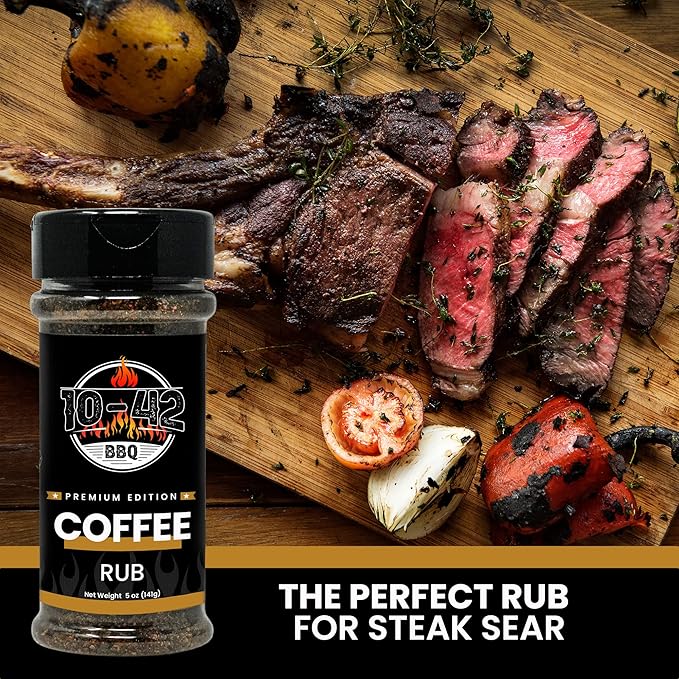 10-42 BBQ Coffee Meat Rub (NO MSG, Low Sodium) 0 Calorie | Premium Edition Steak Seasoning and Dry Rubs | Barbecue Spice Mix for Grilling Meat | Savory Flavor with Incredible Crust | 5 oz