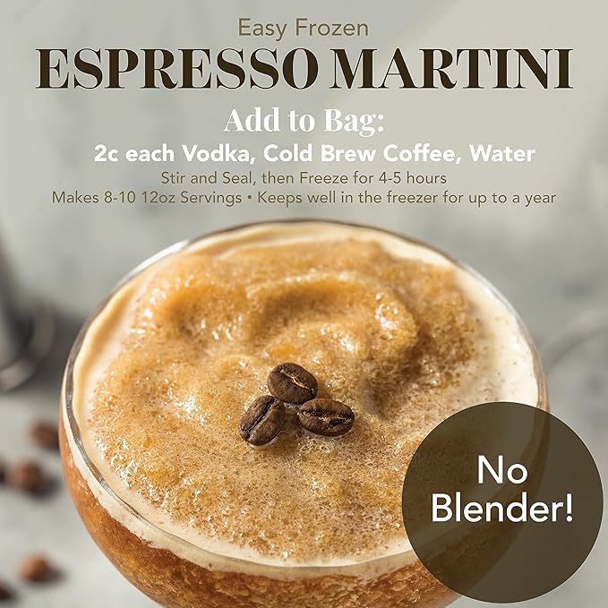 Frozen Cocktail Drink Mix - Makes 8 Espresso Martini Slushies - Drink Powder Pouches for Alcohol - All Natural Low Sugar Mixer, No Blender Needed