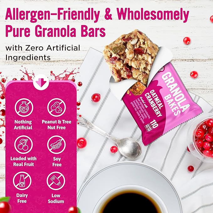 Cooper Street Oatmeal Cranberry Granola Bakes (48 Count) ??Individually Wrapped Soft and Chewy Granola Bars Bulk ??Low Sodium, Nut & Dairy Free - Perfect As Healthy Bulk Office or Classroom Snacks