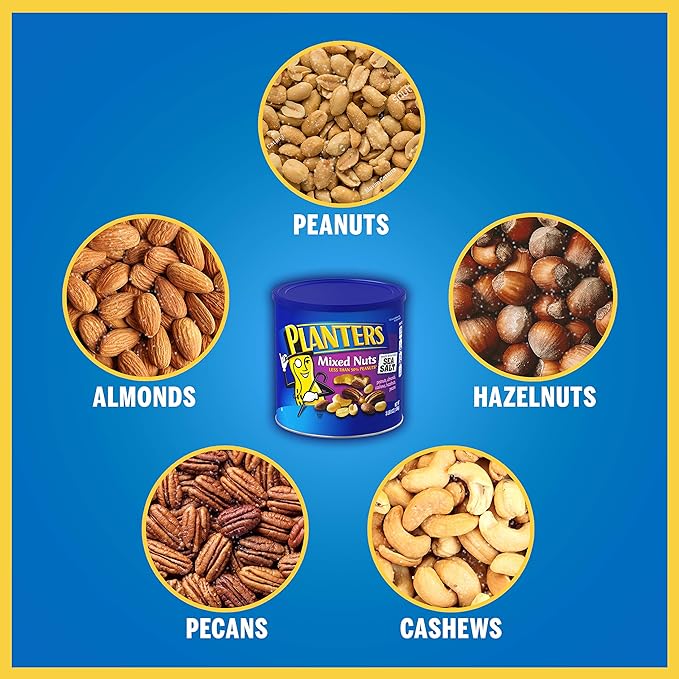 PLANTERS Salted Mixed Nuts, Party Snacks, Plant-Based Protein 56oz (1 Canister) (Pack of 2)