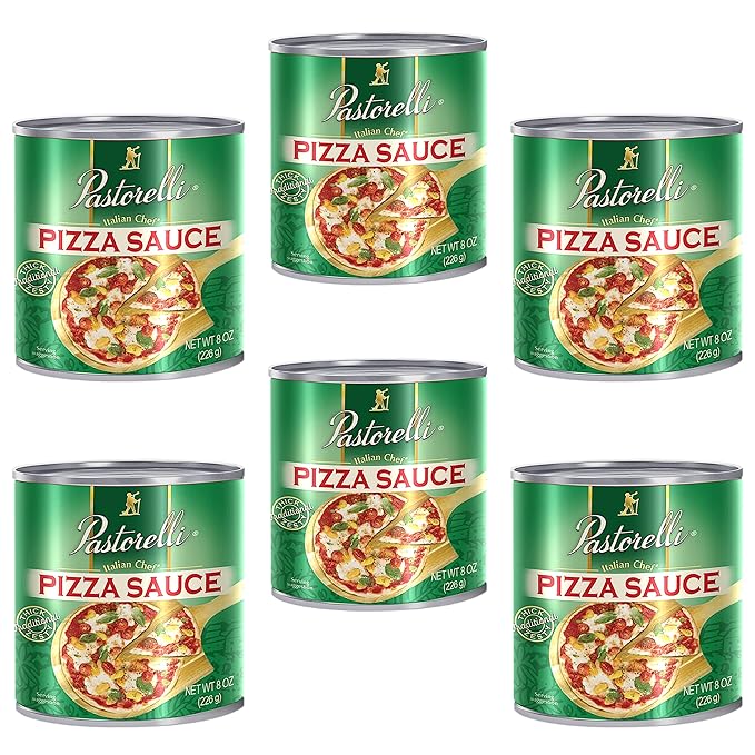 Pastorelli Pizza Sauce, Original Authentic Italian Pizza Sauce with Extra Virgin Olive Oil and Pecorino Romano Cheese Shredded, Since 1952 Family Pizza Sauce Recipe, 8 Ounce, 6-Pack