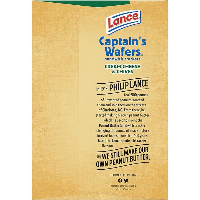 Lance Sandwich Crackers, Captain's Wafers Cream Cheese & Chives, 20 Count Box (Pack of 6)