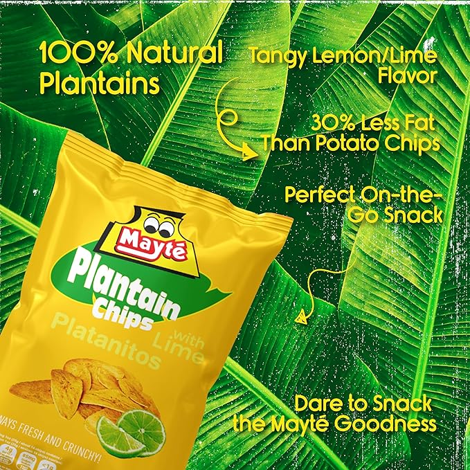 Mayté Plantain Chips – Lemon, 30 Individual Packs (3oz Each) – Non-GMO, Gluten-Free, Kosher, Healthy Snacks – No Preservatives or Artificial Colors