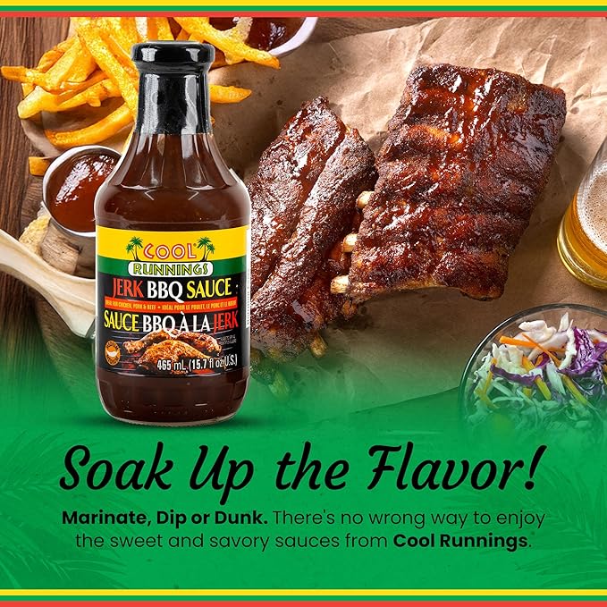 Cool Runnings Jerk BBQ Sauce 465ml - Bold and Smoky Jamaican-Style Barbecue Sauce for Grilling, Marinating, Dipping and Oven-Baked Dishes