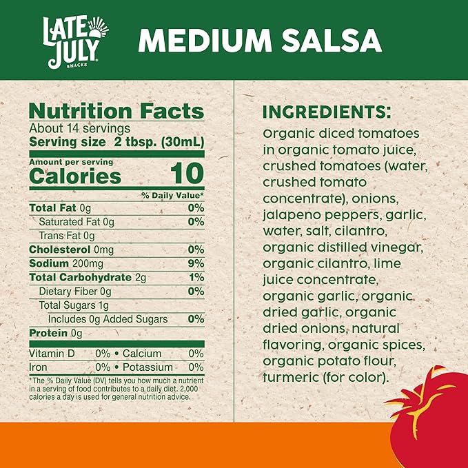 Late July Snacks Thin and Crispy Organic Tortilla Chips with Sea Salt, 10.1 oz Bag and Late July Snacks Medium Salsa, 15.5 oz Jar