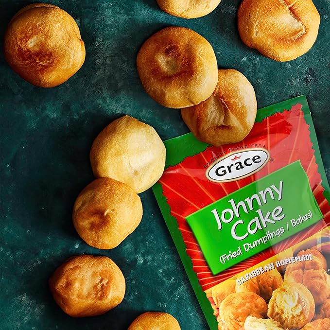 Grace Johnny Cake Fried Dumplings Mix 9.5oz - 2 Pack of Jamaican Cake Mix for Making Caribbean Cornmeal Pancakes, Southern Hoecakes & Caribbean Bakes