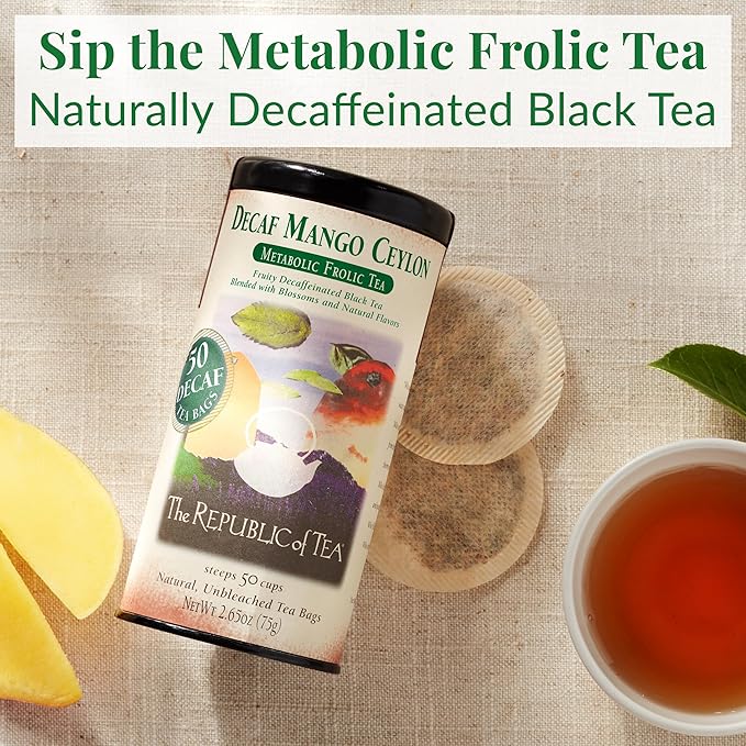 The Republic of Tea ??Decaf Mango Ceylon Black Tea Tin, 50 Tea Bags, Environmentally- Friendly Decaffeinated Tea