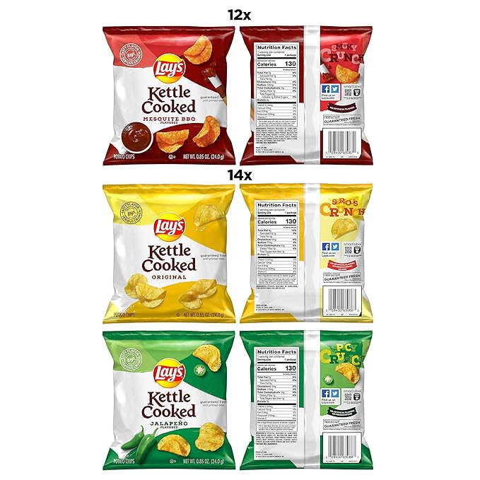 Lay's Kettle Cooked Potato Chips, Variety Pack, 0.85 Ounce (Pack of 40)