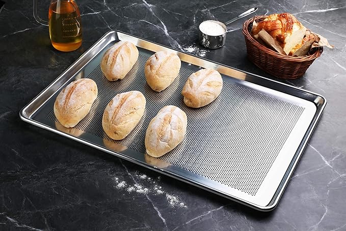 New Star Foodservice Commercial-Grade 18-Gauge Aluminum Sheet Pan/Bun Pan (18 L x26 W x1 H inch (Full Size) Pack of 12)