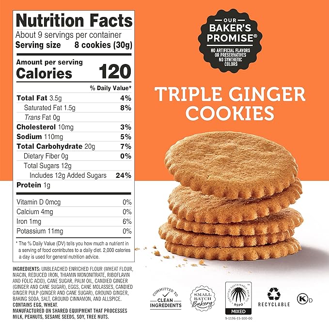 Dewey's Bakery Meyer Lemon & Triple Ginger Moravian Style Thin Cookies Variety Pack, Bakery Fresh with Real Simple Ingredients, Low Calorie Snack, No Artificial Flavors, 9oz (Pack of 2)