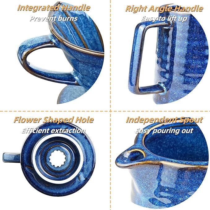 Pour Over Coffee Maker,Ceramic Coffee Maker With 40 pcs V60 Paper Filter竊?5oz/450ml Pour Over Coffee Dripper (Starry Blue, V02)