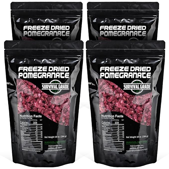 Survival Grocery짰 Freeze Dried Pomegranate Seeds/Arils ??No Sugar Added, No Preservatives, Rich in Antioxidants & Vitamin C ??Ideal for Oatmeal, Smoothies, Granola or Snacking (40 oz./4 Bags)