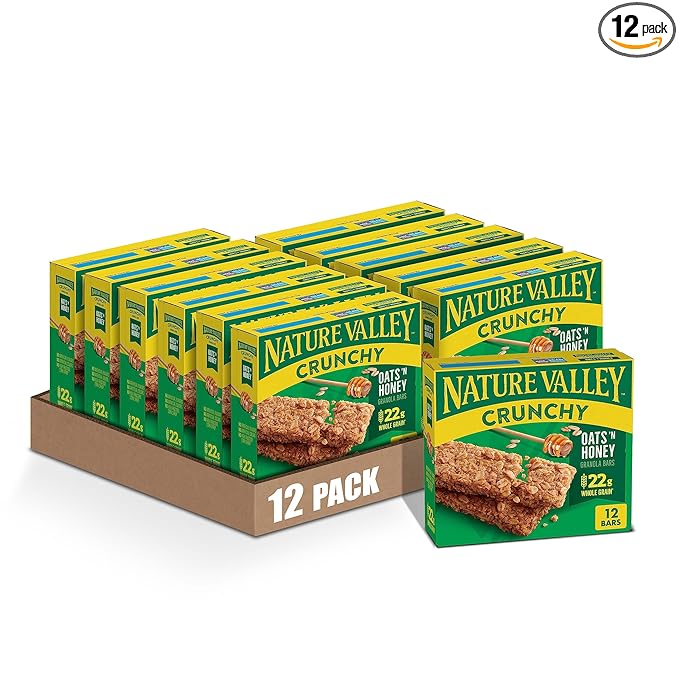 Nature Valley Crunchy Granola Bars, Oats 'n Honey, 12 Ct, 8.94 oz (6 Pouches) (Pack of 12)