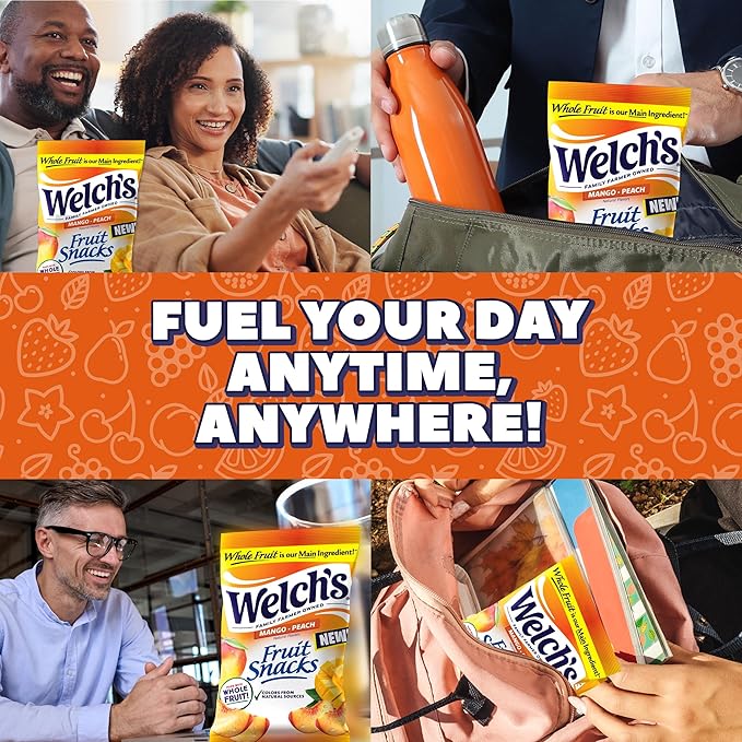 Welch's Fruit Snacks, Mango Peach Snack Box, Gluten Free, 5oz Snack Packs (Pack of 12)