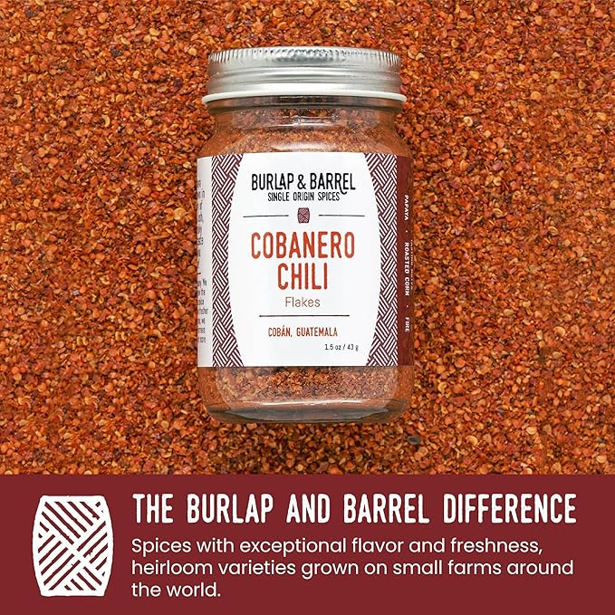 Burlap & Barrel Cobanero Chili Flakes ??Smoky Heat with Fruity, Peachy Aroma ??Red Chili Flakes for Spicy Dishes ??As Seen On Shark Tank - 1.5oz Glass Jar