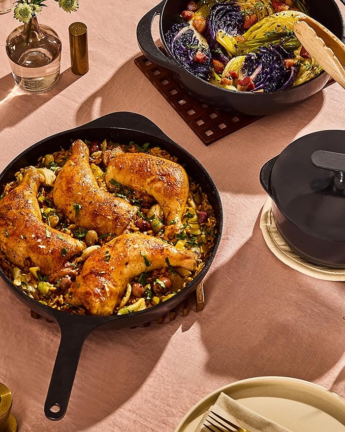 Caraway Cast Iron Skillet - 12” Enameled Cast Iron Pan With 3 Layer Enamel Coating - No Seasoning Required - Compatible With All Stovetops - Free From Forever Chemicals - Midnight Blue