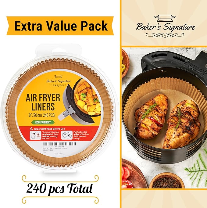 250 pcs Air Fryer Liners for Ninja, Round Disposable Airfryer Paper Liners ??Non-Stick and Oil Proof for Easy Cleanup, Great for Oven, Pans & Baking ??8 Inch for 5-8 qt Basket