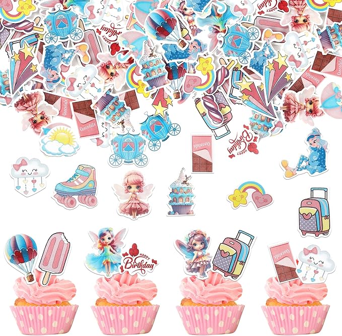 72 Pack Edible Fairy Cupcake Toppers Happy Birthday Party Angel Fairy Cupcake Picks Wing Angel Fairy Cake Decorations Party Supplies