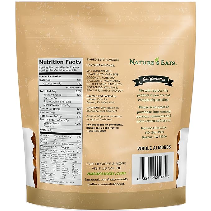 Nature's Eats Whole Almonds, Natural, 16 Oz
