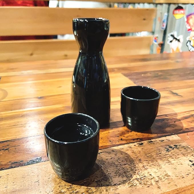 JapanBargain, Porcelain Sake Carafe Sake Bottle for Cold Sake and Hot Sake Microwave Safe (6, 4 oz - Black)