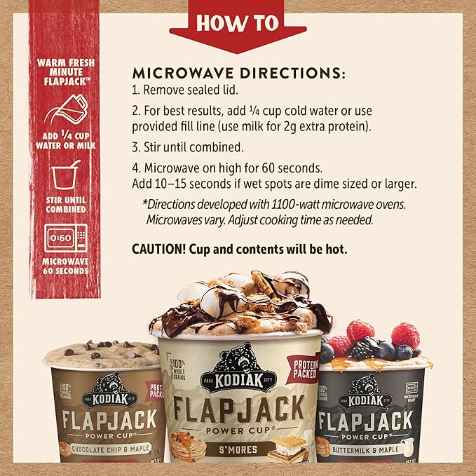 Kodiak Cakes Protein Pancake On The Go Flapjack Cups Mix; Buttermilk, Chocolate Chip, & S?셫ores Variety Pack