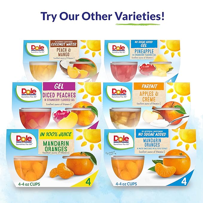 Dole Fruit Bowls Low Fat Peaches & Creme Parfait Snacks, 4.3oz 24 Total Cups, Gluten & Dairy Free, Bulk Lunch Snacks for Kids & Adults
