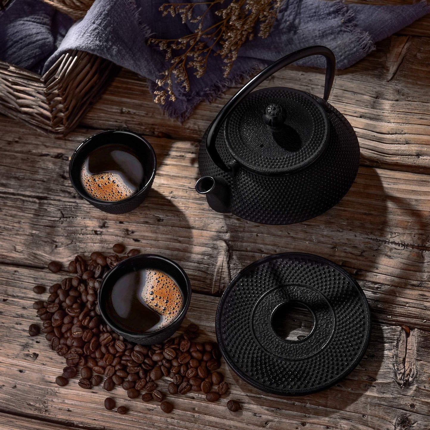 Velaze Cast Iron Teapot Set with Infuser,Japanese Style,2 Cups,700ML,23oz