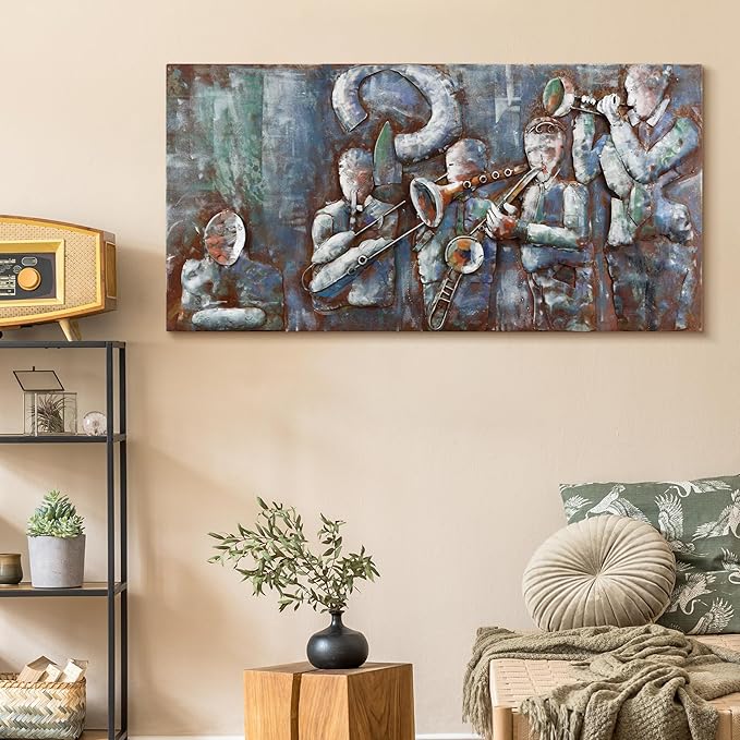 Empire Art Direct Jazz Band Mixed Media Iron Hand Painted Dimensional Wall Art, 56" x 28" x 2.4", Ready to Hang