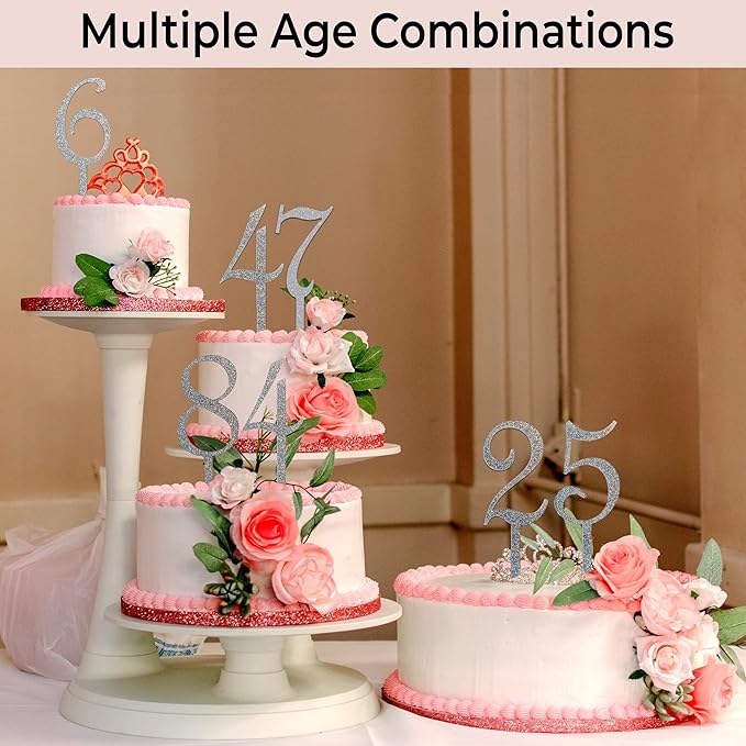 10 PCS Silver Cake Topper Numbers - Large Sturdy Acrylic Cake Decorations for Men and Women, Happy Birthday Decor for All Ages, Custom Toppers from 1st Birthday to 100+