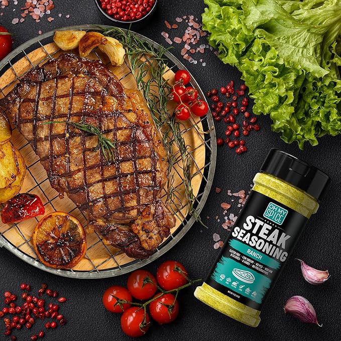 Steak Seasoning Ranch Seasoning Powder Mix - Gluten Free & Low Sodium Meat Seasonings Blend for Beef, Ribeye, T Bone & NY Strip Steaks. Ranch Powder Steak Seasonings for Grilling. BBQ Rub Spices. 4oz