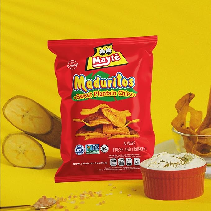 Mayté Maduritos Sweet Plantain Chips – 30 Individual Packs (3oz Each) – Crunchy, Savory, Healthy Snacks Made from Real Plantains – Non-GMO, Gluten-Free, Kosher – No Preservatives or Artificial Colors