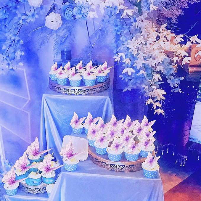 30pcs Purple Mixed Size Lively 3D Waterproof Butterfly Cupcake Topper for Girls Women's Happy Birthday Wedding Party Cake Wall Party Food Decorations